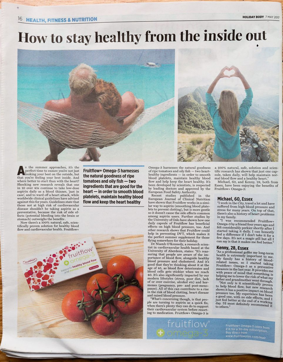 Article showing how Fruitflow+ smooths blood platelets to maintain healthy blood flow and support heart health