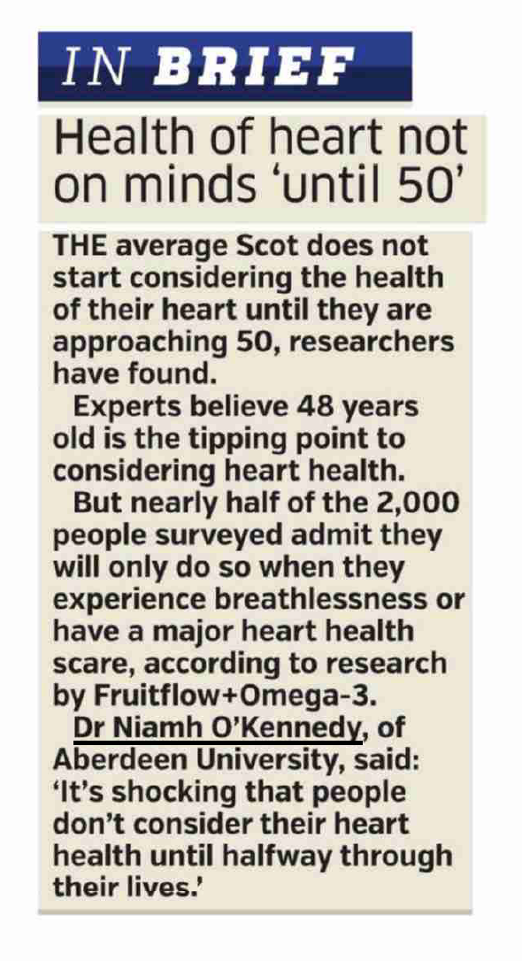 Article featuring fact that Scots do not consider heart health until they approach 50